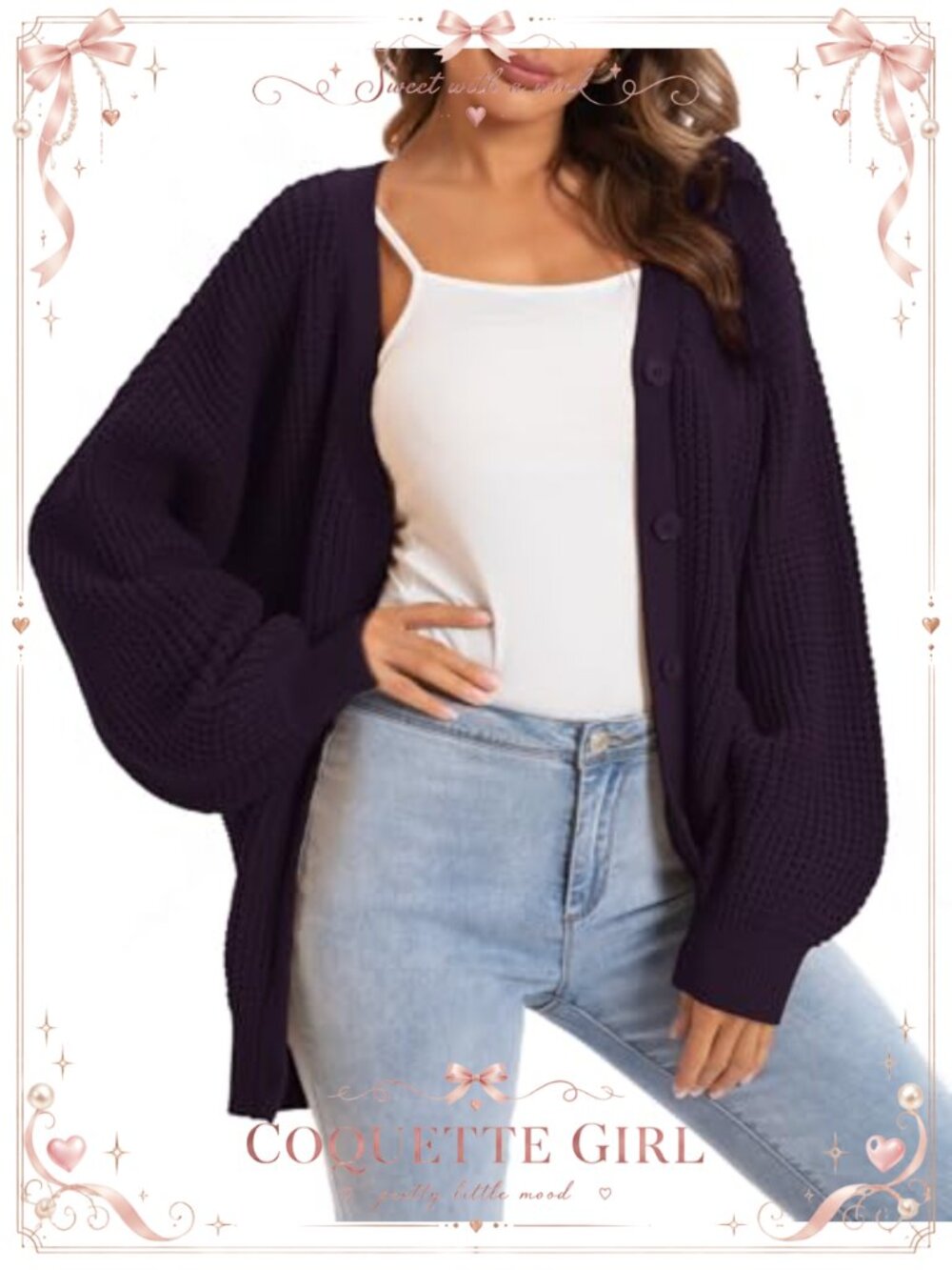 Womens 100% Cotton Oversized Button Down Cardigan Sweater